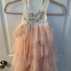 ✨ Elegant White and Peach Kids Tull Dress ✨